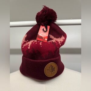 Canaca Burgundy Knit Beanie with Pom Pom